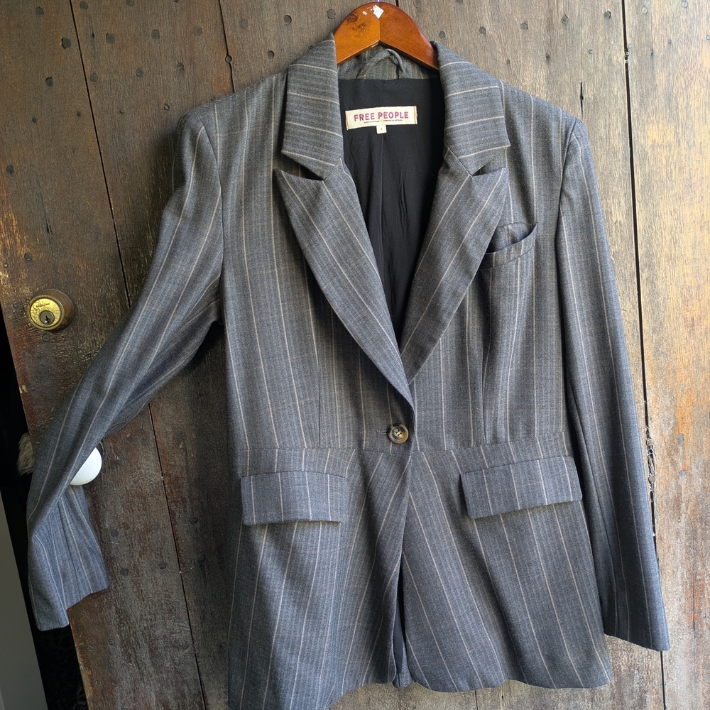 Free People Charlotte Gray Pinstripe Blazer